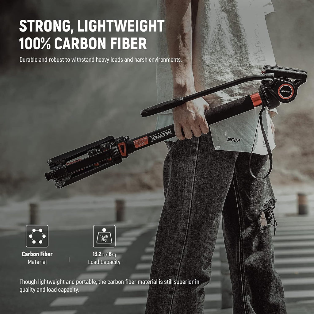 NEEWER 71.6' Pro Camera Monopod with Feet, Carbon Fiber Telescopic Video Monopod with QR Plate Compatible with DJI RS Gimbals, Removable Base for Camera Camcorder, Max Load 13.2lb/6Kg, TP71