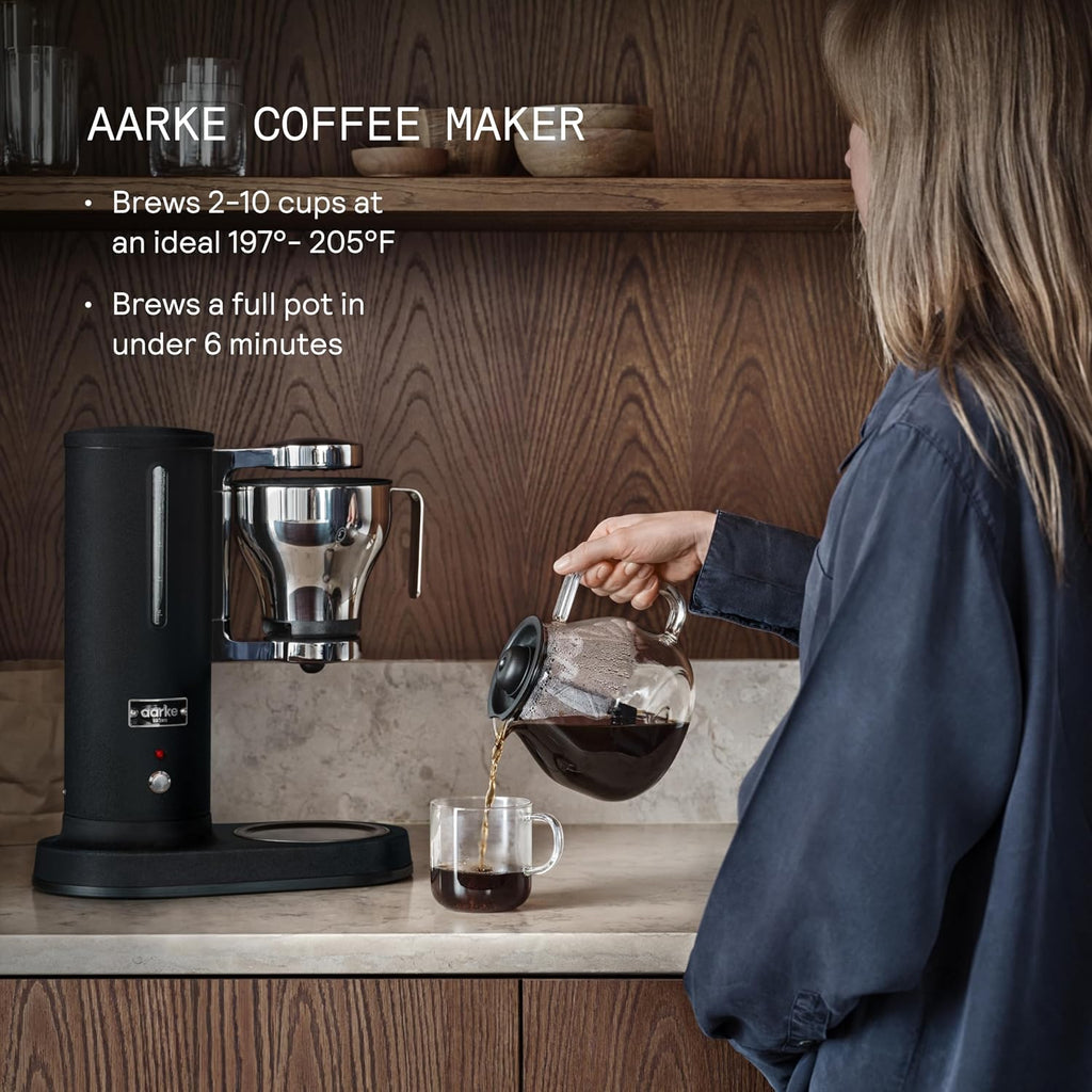 aarke Coffee Maker - Electric Drip Brewer with Automatic Drip-Stop, Glass Carafe, Brews Full Pot in Under 6 Minutes, SCA certified, Matte Black