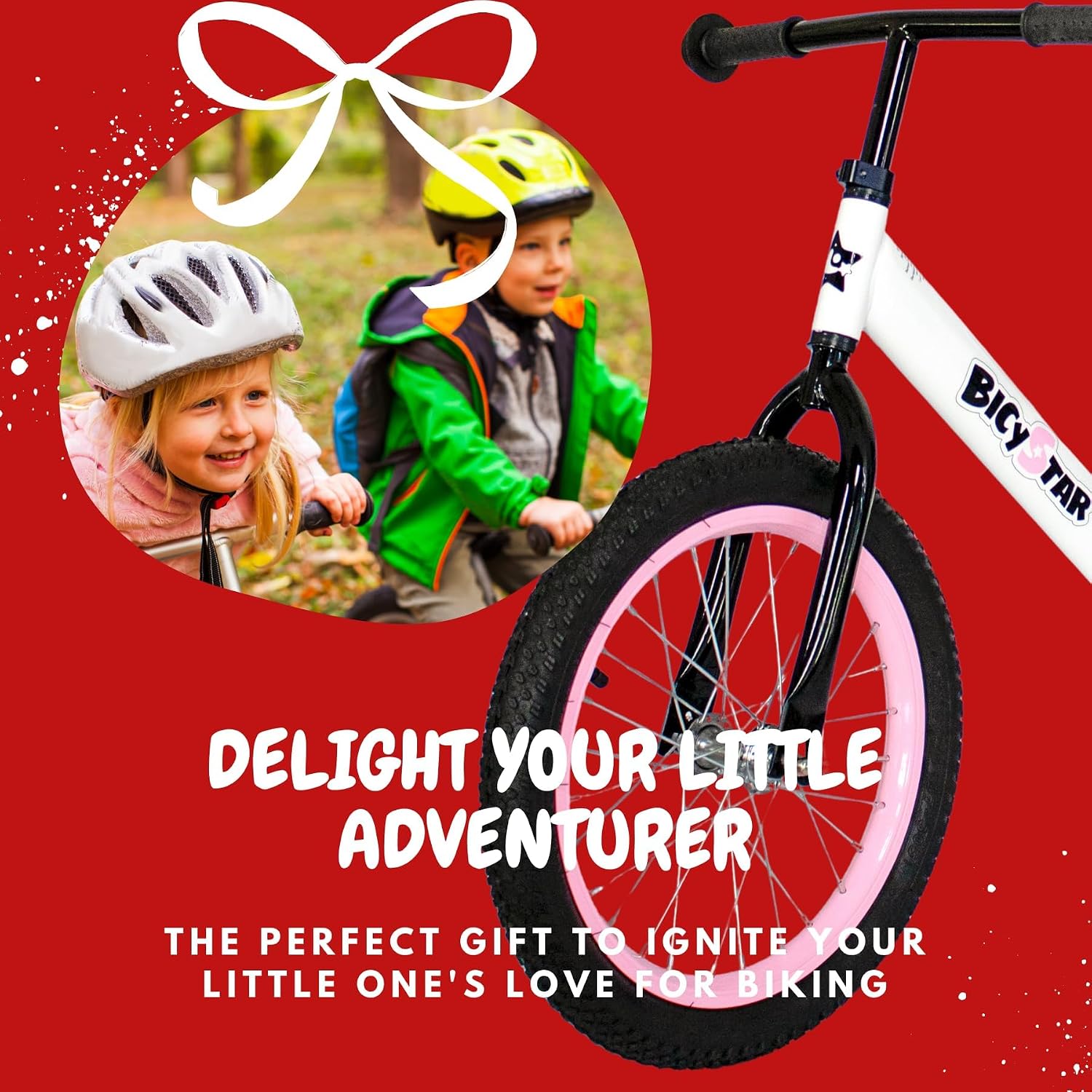Bicystar 16 Inch Kids Balance Bike for 5-8 Year Old, No Pedals, Air Tires, Footrests, Adjustable Height for Big Boys, Girls