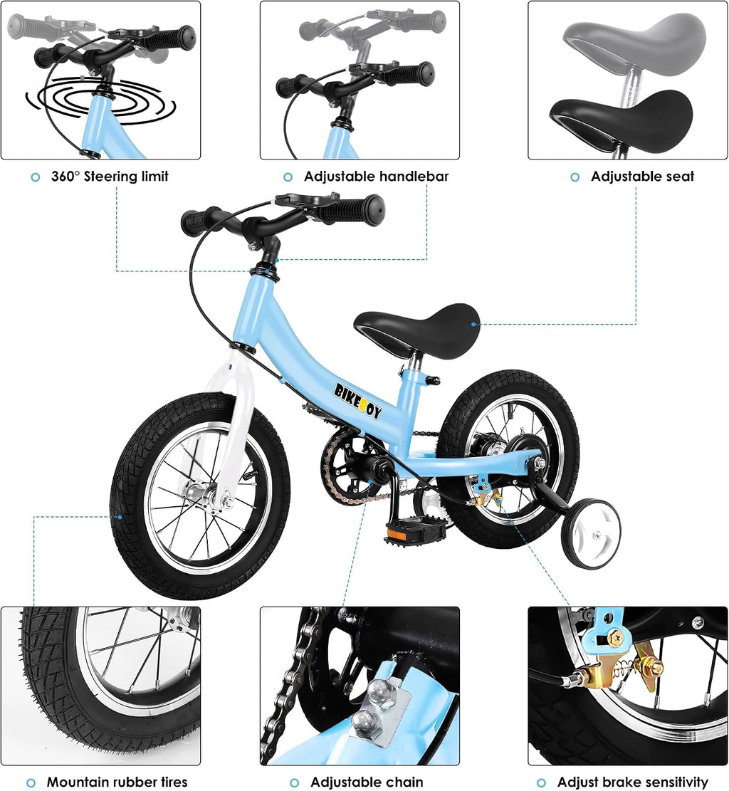Balance Bike 2 in 1,The Dual Use of a Kids Balance Bike and Toddler Bike, for 2 3 4 5 6 7 Years Old -12 14 16 Inches with Training Theory, Brake, Pedal
