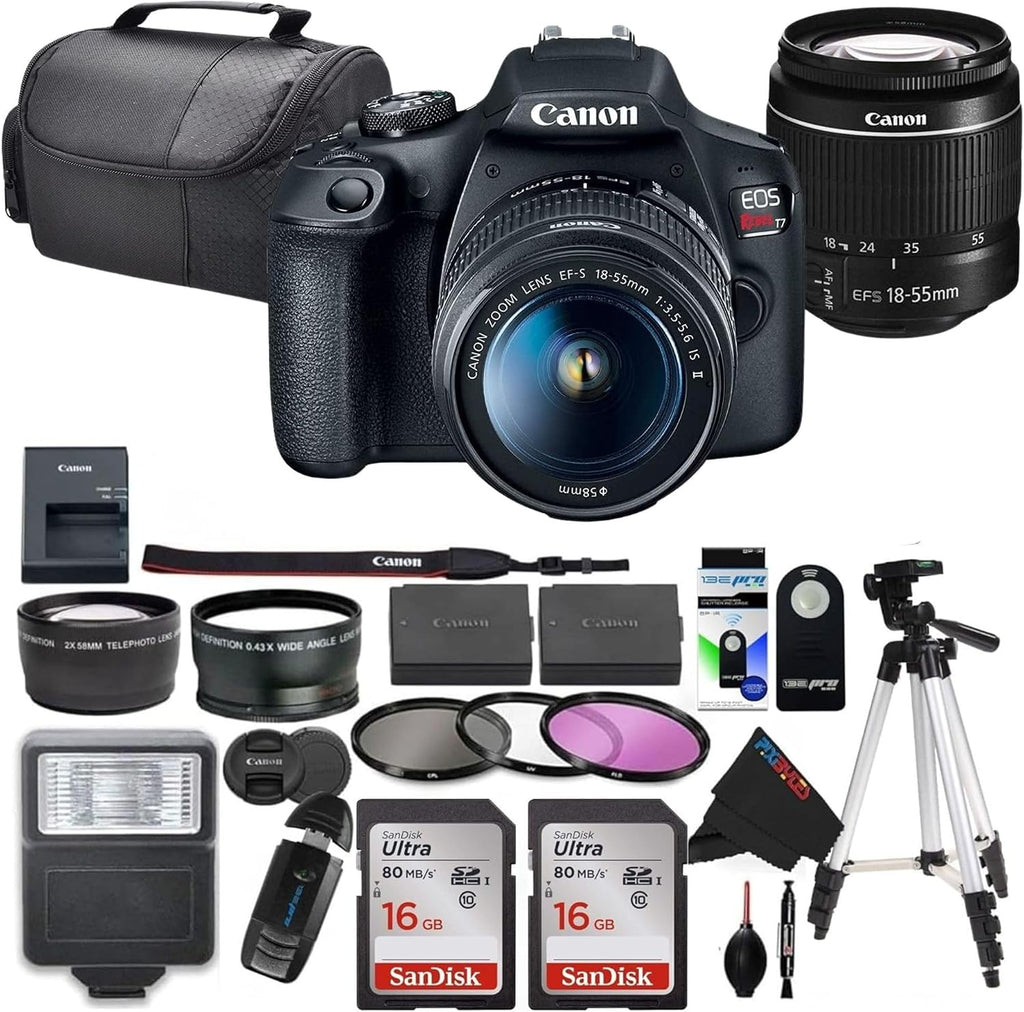 Canon EOS Rebel T7 DSLR Camera with 18-55mm Lens (Black) (Renewed) (Camera w/Advanced Bundle)