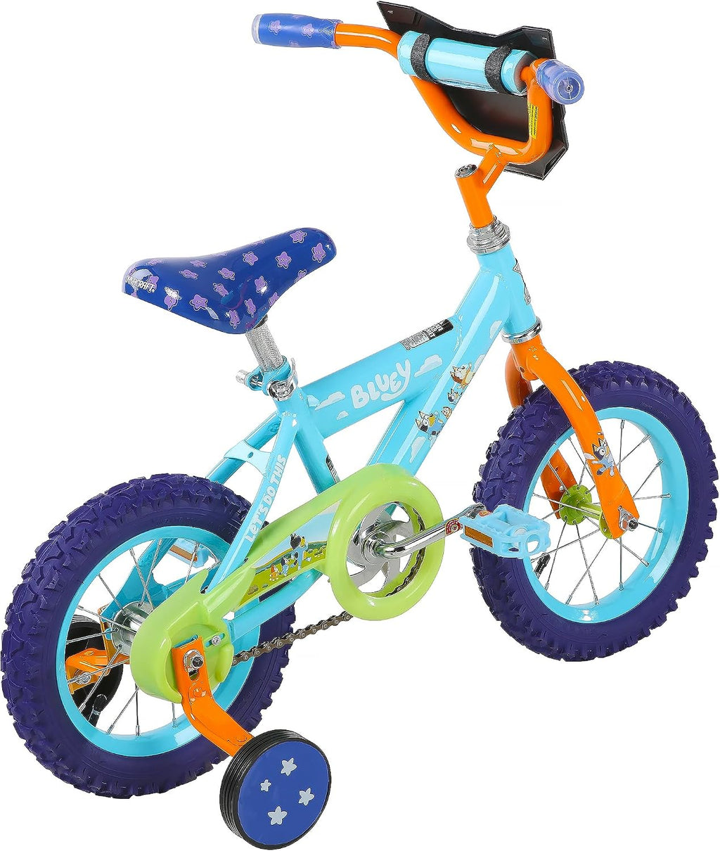 Bluey 12 Inch Kids Bike by Dynacraft for Boys and Girls with Training Wheels, Coaster Brake, Sturdy Frame, Easy Assembly, Fun Bluey Design, Beginner Toddler Bicycle