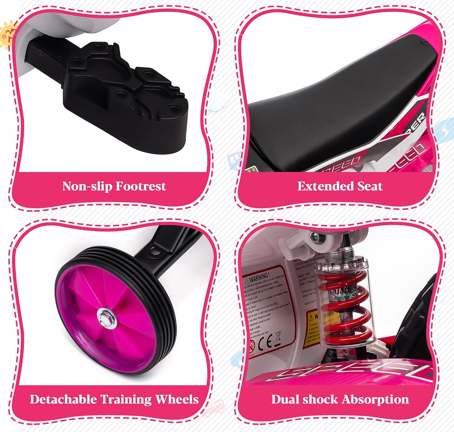 Toddler Motorcycle Kids Dirt Bike TOBBI 12 Volt Battery Powered Ride On Toys Electric Motorbike w/Training Wheels Gift for Boys Girls Ages 3-8 Years, Rose Pink
