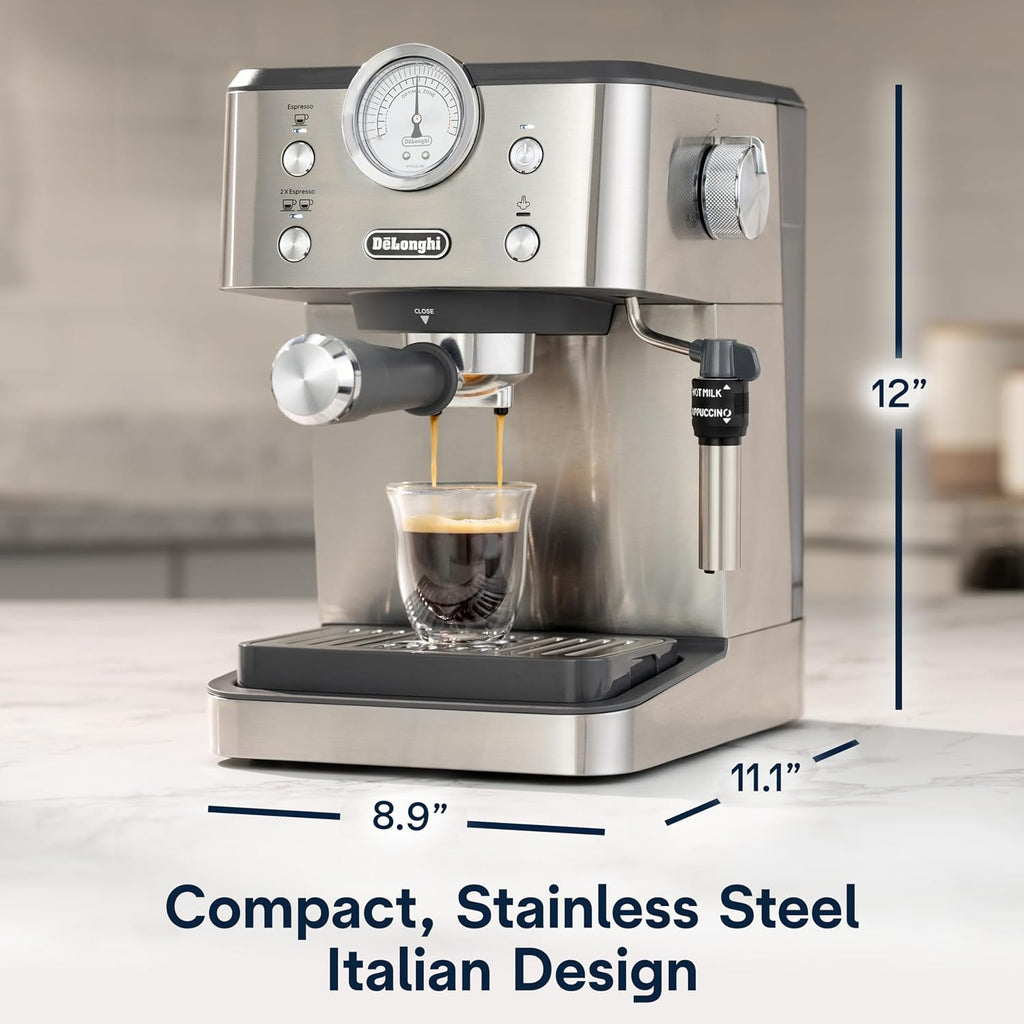 De'Longhi Classic Espresso Machine with Milk Frother, 15-Bar Pump & Temperature Control - Barista Coffee Maker Kit for Espresso, Latte, Cappuccino & Iced