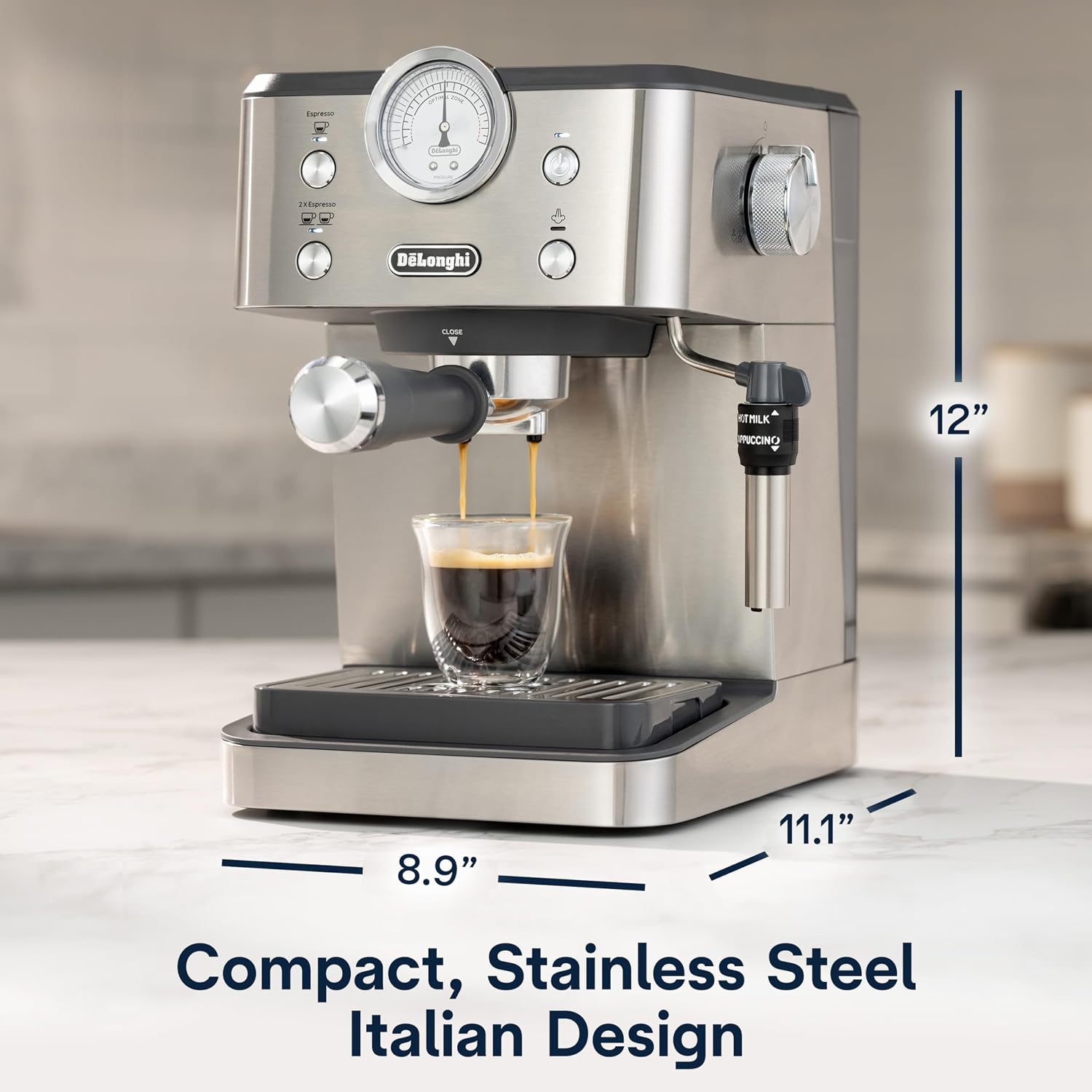 De'Longhi Classic Espresso Machine with Milk Frother, 15-Bar Pump & Temperature Control - Barista Coffee Maker Kit for Espresso, Latte, Cappuccino & Iced