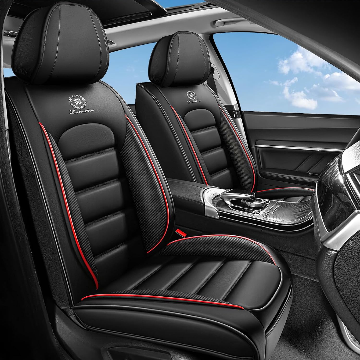 Car Seat Covers for Chevrolet Chevy Avalanche 2007-2013, Leather Auto Seat Cover Luxury Cushions Waterproof Seat Protectors (Black Red,Front Set)