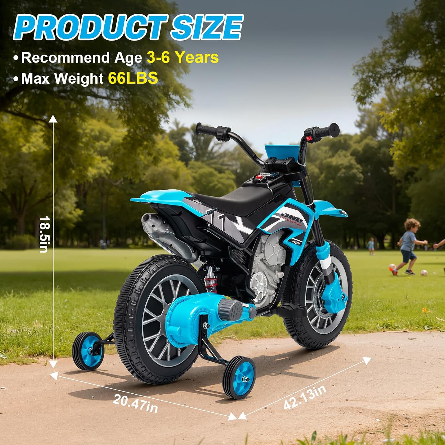 12V Kids Motorcycle w/Treaded Tires, 3.1mph Top Speed Electric Bike for Kids, Training Wheels, Music & Bluetooth, Spring Suspension, Age 3-8 Year Old, Bule