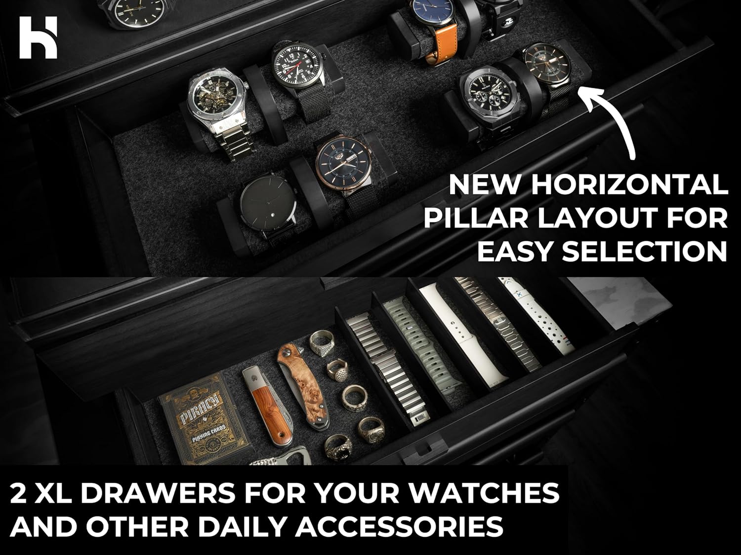 Premium 17 Slot Watch Box for Men - Extra Large Wooden Watch Display Case with Hinged Cover, Leather Lining & 2 Drawers - Watch Holder Organizer Stand - Handcrafted Luxury Birthday Gift for Men