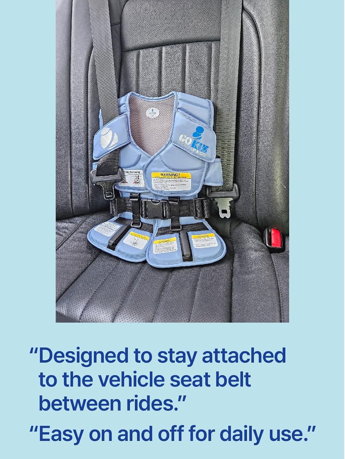 801 Child Restraint Vest – Lightweight Portable Car Seat Belt Positioner, Travel Safety Harness (Ages 3–6, Light Blue)
