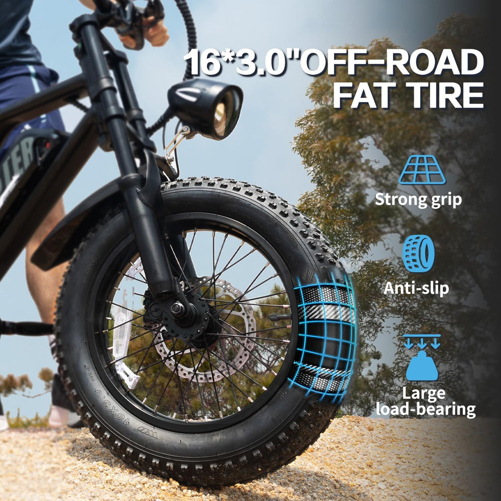 AVDLBIKE Electric Bike, 16'' Fat Tire E-Bike for Teens/Adults, 500W Small E-Bike with 36V/12.8Ah Removable Battery, Up to 22MPH, 45 Mile Range, Electric Dirt/Mountain Bike for Woman/Men A13