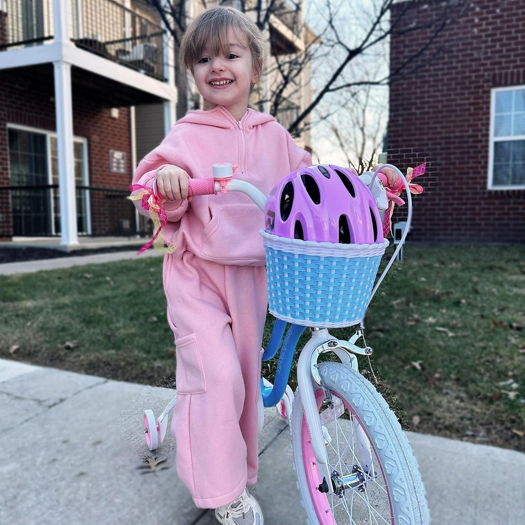 Royalbaby Stargirl Children's Bicycle Outdoor Adventure Ride-On Bike with Training Wheels, Adjustable Seat, and Basket, 14 Inch, Blue