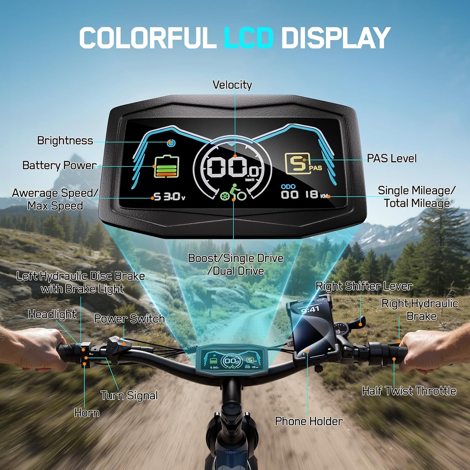 5000W Electric Bike for Adults, 45MPH Dual Motor Ebike 52V 23AH 1196WH E Bike 100 Miles Long Range Bicycle Full Suspension 26' Fat Tire Off Road for Men Dual Hydraulic Disc Brake Ebike