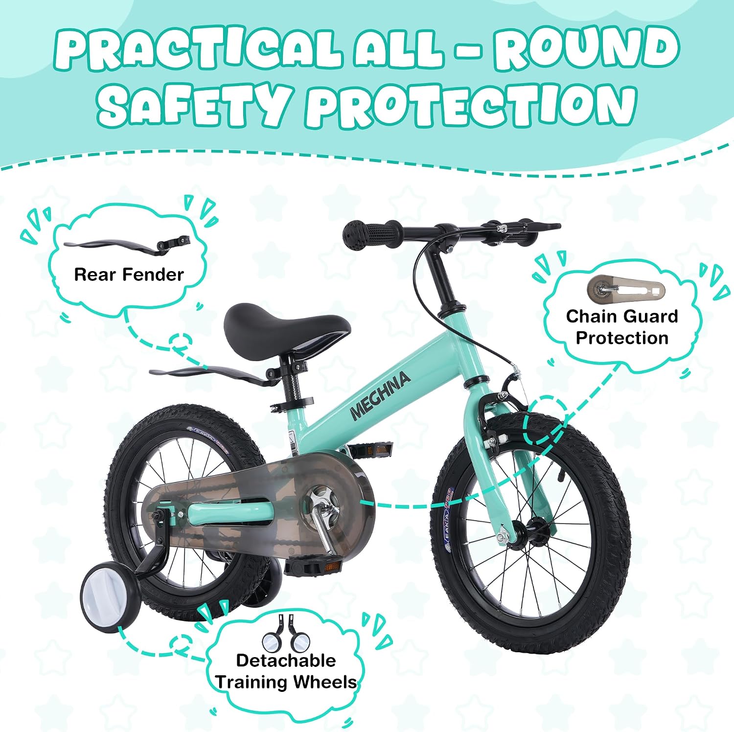 MEGHNA 2 in 1 Toddler Balance Bike 14 inch Wheel Kids Bike Aged 3-7 Years Old with Footrest Detachable Training Wheels Caliper and Coaster Brake Strider Bike for Boys Girls, Easy to Assembly