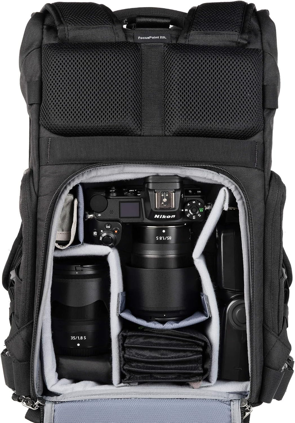Think Tank FocusPoint 22L RollTop Camera Backpack - Asphalt Black: Expandable Travel & Camera Backpack with Laptop Sleeve, Quick Side and Back Access, Rain Cover – Versatile Photography & Travel Bag