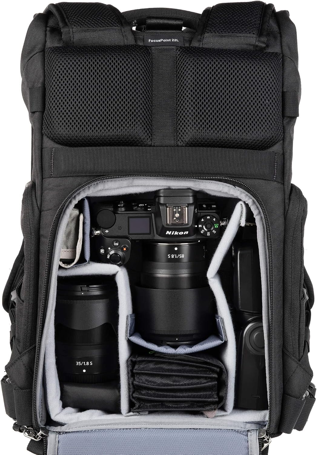 Think Tank FocusPoint 22L RollTop Camera Backpack - Asphalt Black: Expandable Travel & Camera Backpack with Laptop Sleeve, Quick Side and Back Access, Rain Cover – Versatile Photography & Travel Bag