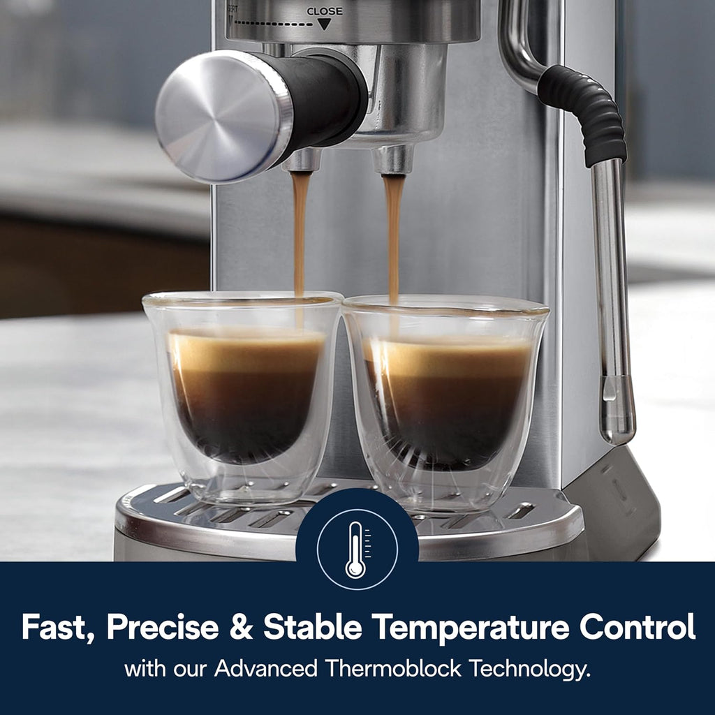 De'Longhi Dedica Duo Compact Espresso Machine - Cold Brew Coffee Maker with Milk Frother Wand- for Espresso, Hot & Iced Coffee, Cappuccinos, Lattes & Home Barista Brewing, Stainless Steel Finish