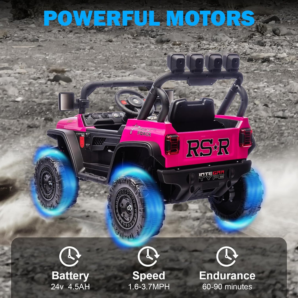 RunFast 24v Ride on Car with Remote Control,Electric Ride on Toys Car for Kids 3-8,3.7mph Max Speed,Battery Powered,Large Seat with Safety Belt,Aux Port,Gift for Boy & Girl (Pink, 24V)