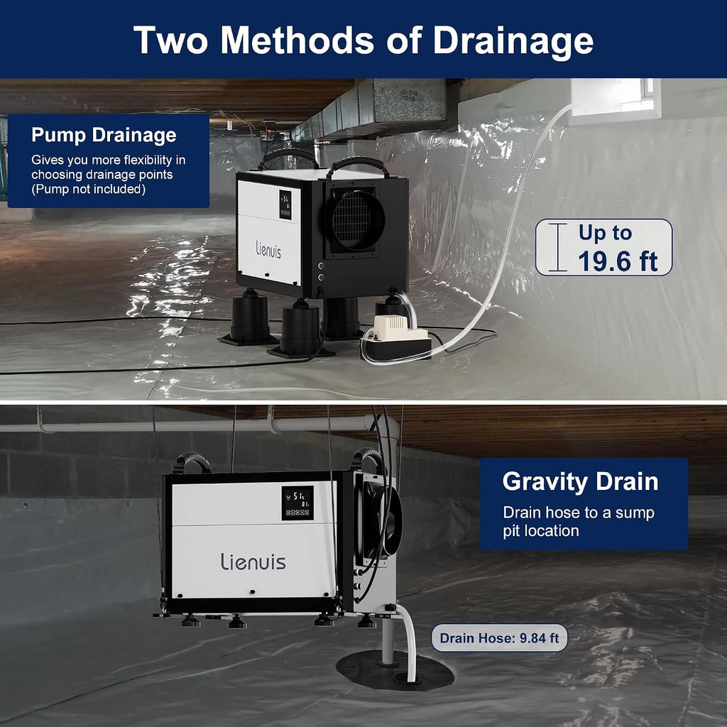 Crawl Space Dehumidifier with Drain Hose, Industry Water Damage Restoration, Auto Defrost, Memory Starting, Remote Control, CSA Listed, 110 Pints Commercial Dehumidifier for Warehouse Whole House
