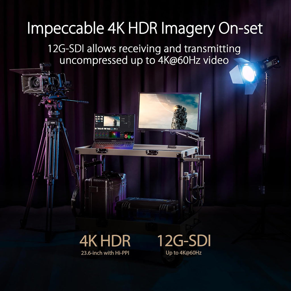 ASUS ProArt Display 24' 4K 12G-SDI HLG Professional Monitor (PA24US) - IPS, UHD (3840 x 2160), 99% Adobe RGB, 95% DCI-P3, ΔE < 1, USB-C, Built-in Motorized Colorimeter, Calman Ready, 3 Year Warranty