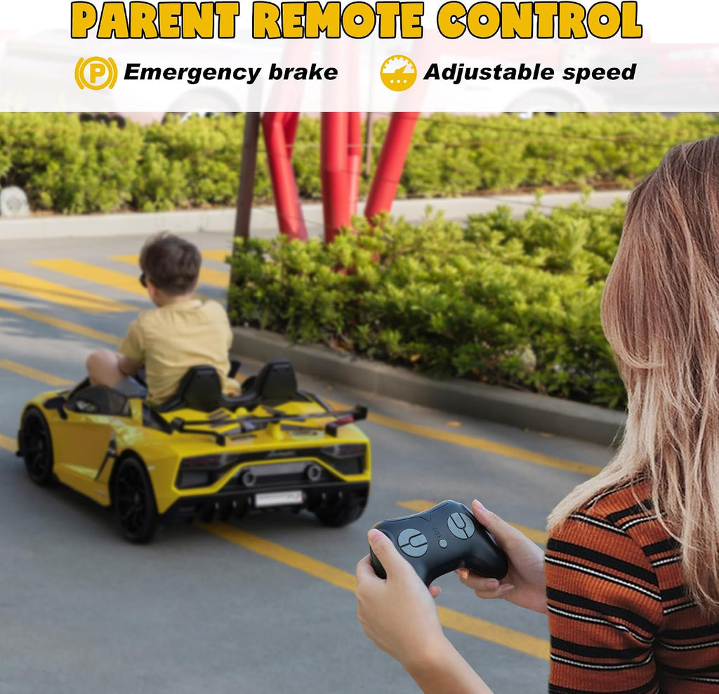 2-Seater Ride on Car 24V Electric Lamborghini for Kids High Speed 13km/h Drift Sports Car with PU Leather Seats w/Adjustable Safety Belt, 2 Speeds Mode, Music, Gifts for Children