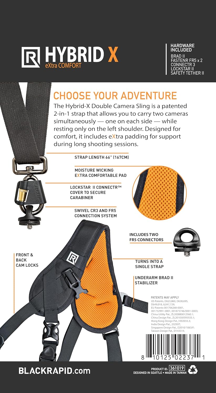 BLACKRAPID Hybrid X Ultra Comfort, Camera Strap for 1 or 2 DSLR, SLR and Mirrorless Cameras