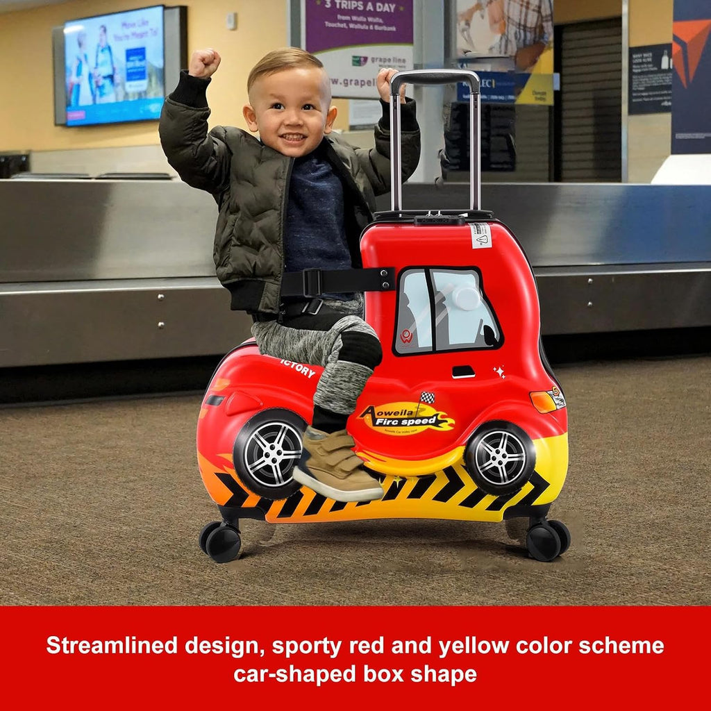 24 Inch Kid's Ride on Suitcase, Travel Rolling Luggage with Wheels Carry Trolley Luggage with Password Lock, Children's Ride On Suitcase to Kids Aged 6-12 Years Old(Red)