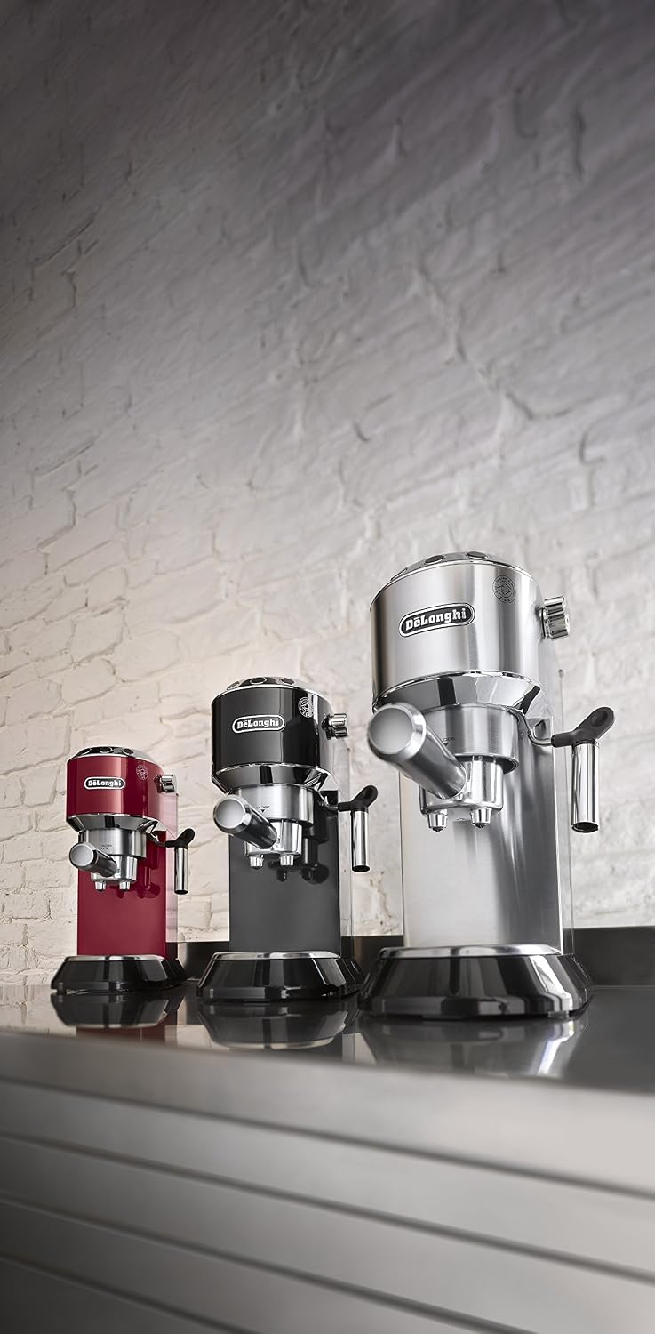 De'Longhi Dedica Espresso Machine with Manual Milk Frother, 15-Bar Pump & Adjustable Tray - Home Barista Coffee Maker for Espresso, Latte, Cappuccino & Iced Coffee - Italian Stainless Steel Design