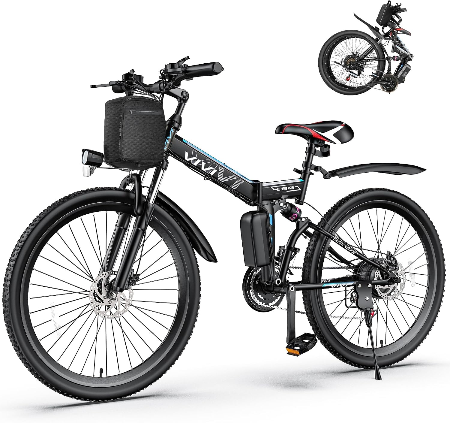 Vivi Electric Bike for Adults, 749W Peak Folding Electric Mountain Bike 26'' Commuter Ebike 20MPH Foldable Ebike Adult Electric Bicycles with Battery, Dual Shock Absorber, SGS Certified to UL2849