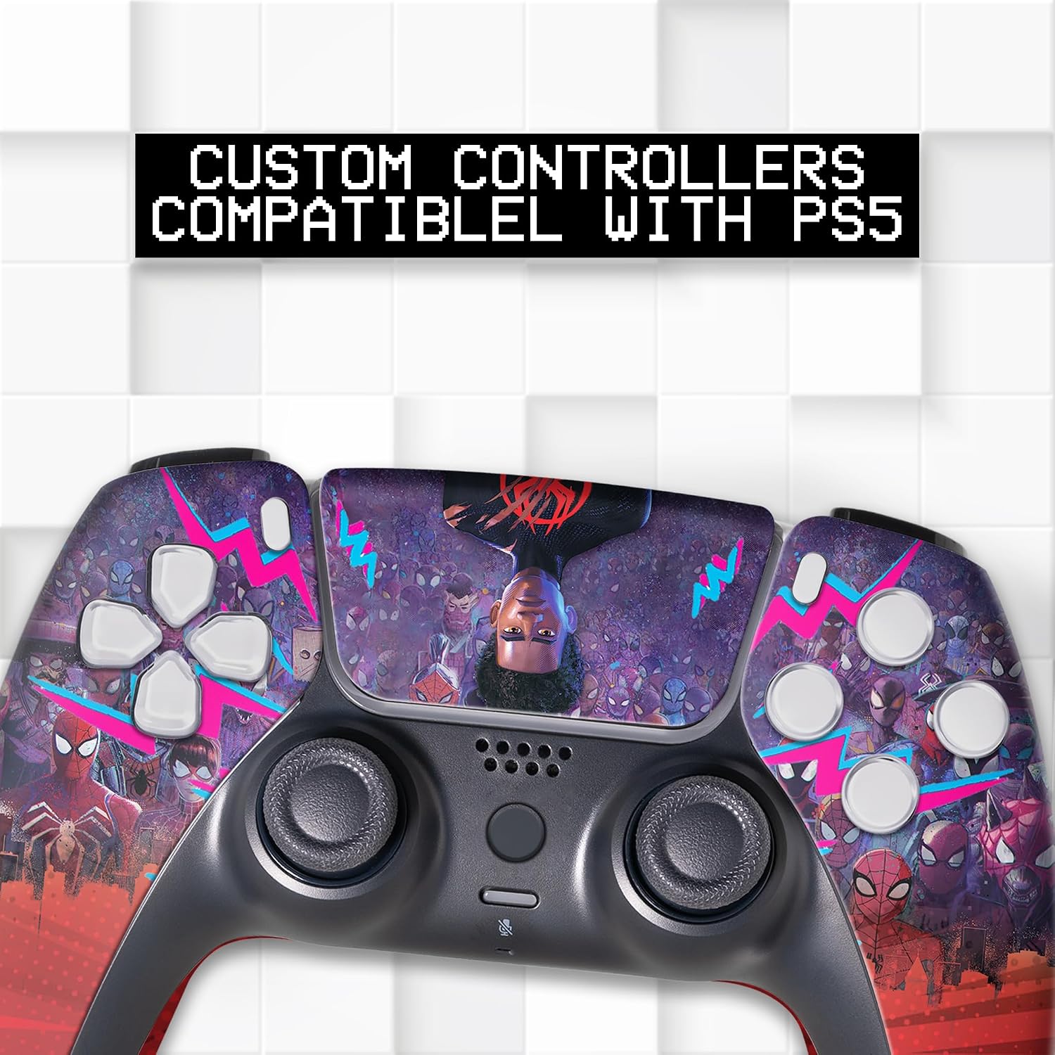 Miles Moraales Spiidervers Custom PS-5 Controller Wireless compatible with Play-Station 5 Console by BCB Controllers | Proudly Customized in USA with Permanent HYDRO-DIP Printing (NOT JUST A SKIN)