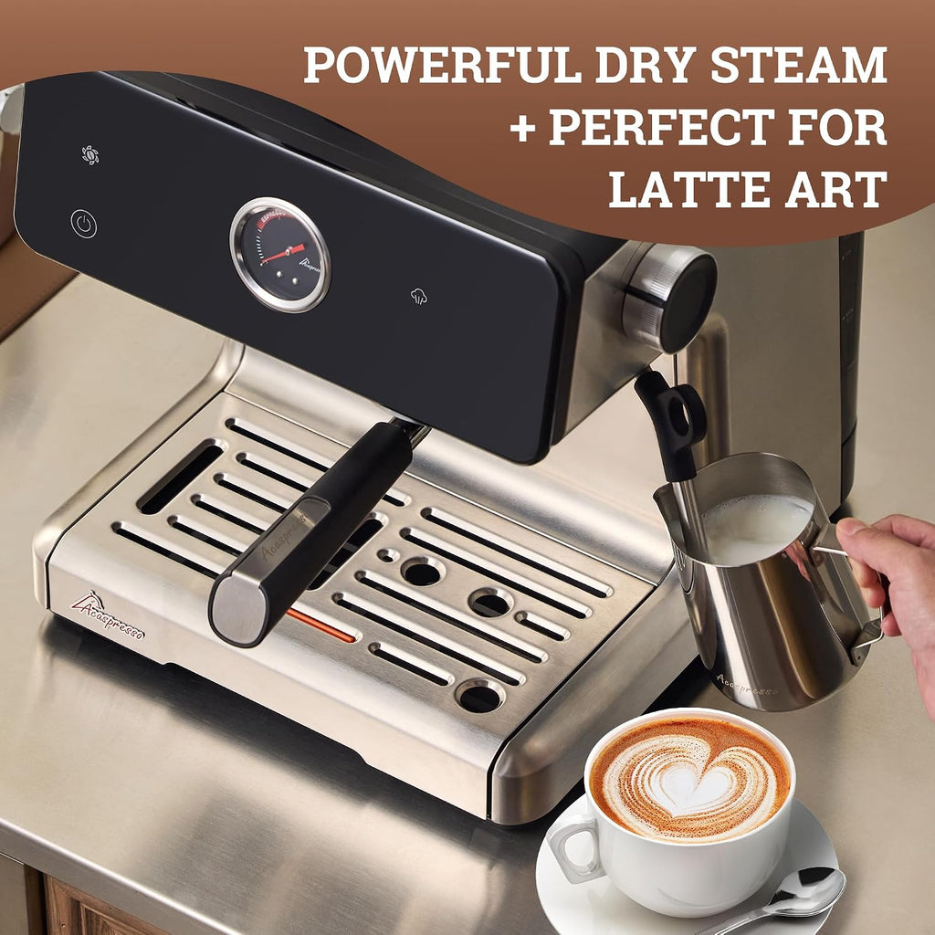 Espresso Machine with Grinder, Auto Distribute & Tamp 15 Bar Semi-Automatic with PID Temperature, Cold Brew Espresso Maker with Milk Frother, 58mm Portafilter for Beginners, Stainless Steel