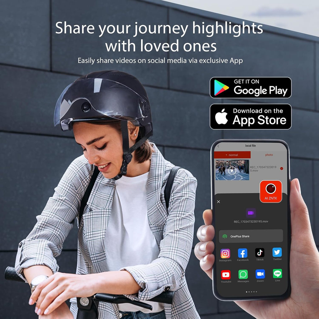 DC Smart Bike Helmet with Cameras Dual HD Front & Rear Video Recorder for Ebike & Electric Scooter, Bluetooth App Control Action Cam Helmet, CPSC Certified (Black)