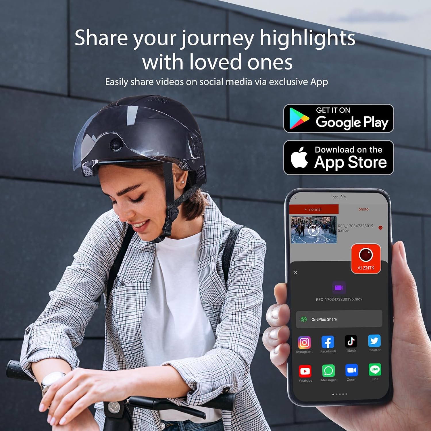DC Smart Bike Helmet with Cameras Dual HD Front & Rear Video Recorder for Ebike & Electric Scooter, Bluetooth App Control Action Cam Helmet, CPSC Certified (Black)