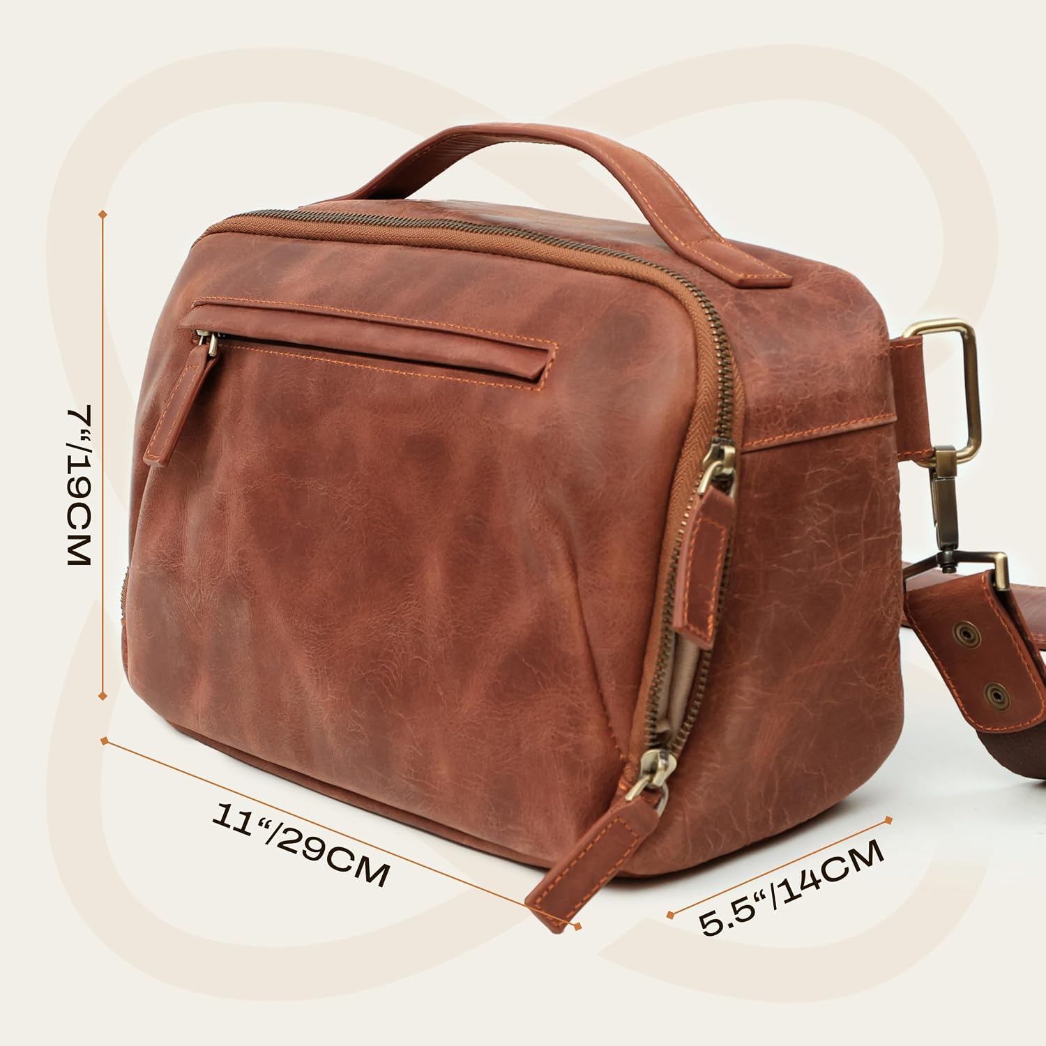 C Coiro Camera Sling Bag Full Grain Leather Photography Accessories with Padded Shoulder Strap, Camera Case for DSLR/SLR, Travel Photography Camera Bag, Brown Color