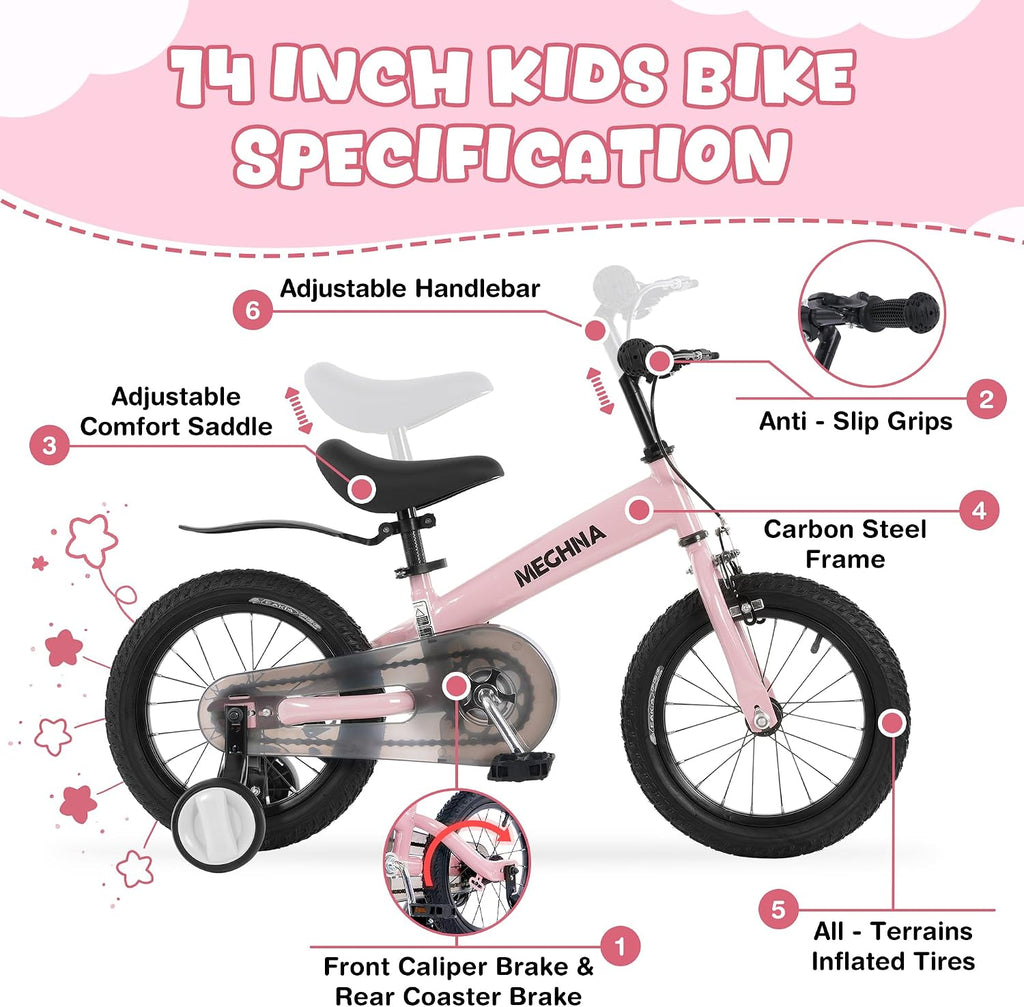 ZUKKA Toddler Balance Bike 2 in 1 with Detachable Training Wheels 14 Inch Kids Bike Aged 3-7 Years Old with Adjustable Seat Handlebar and Coaster Brake for Boys Girls
