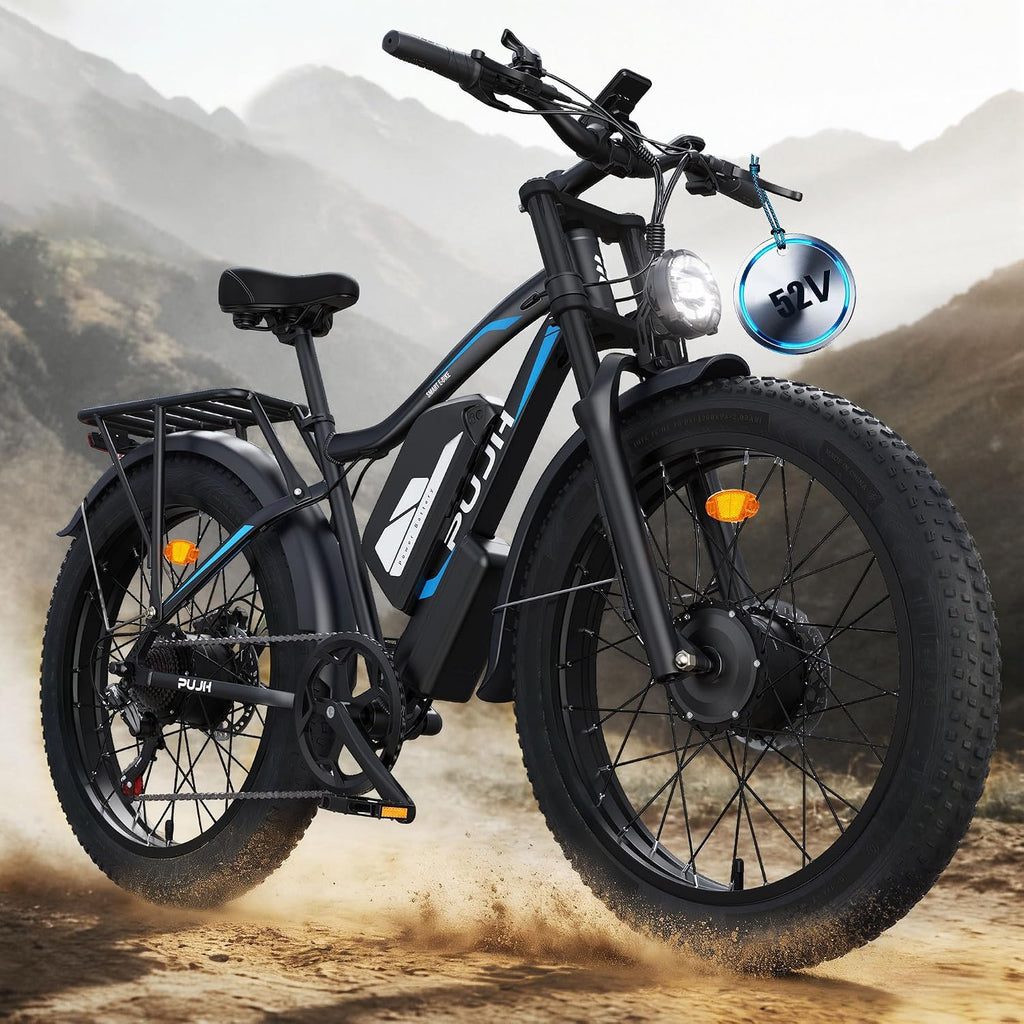 6000W Dual Motor Electric Bike, Ebikes for Adults Max 38-50MPH Up to 100 Miles Range, 60V 20Ah Removable Battery with 24/26' Fat Tire Electric Bicycles for Men Women, E-Bike for All Terrain PU2