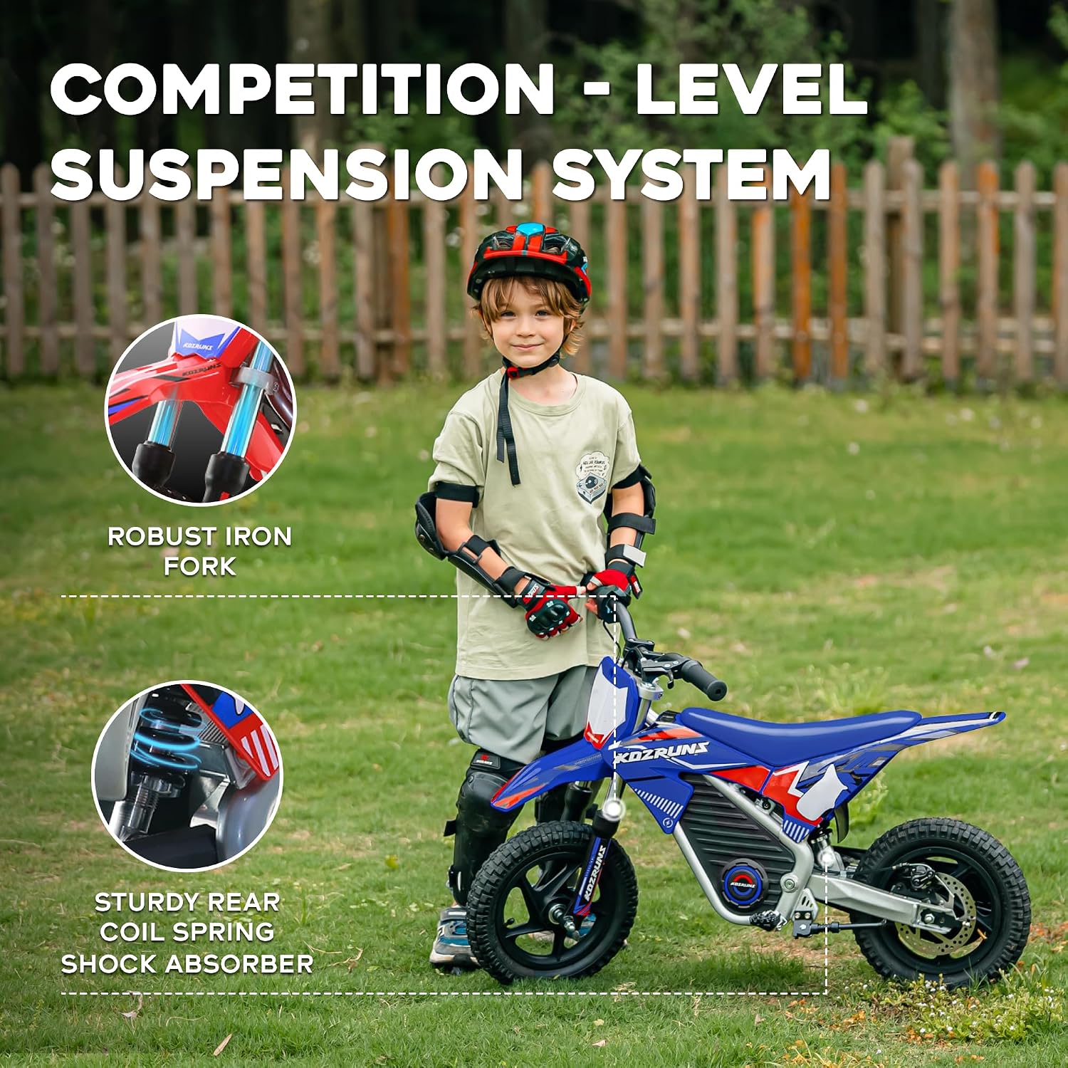 AIII Electric Dirt Bike for Kids 3-7, High Performance Racing Grade Motorcycle, Up to 8MPH, 2 Speed Settings, 12-Inch Off-Road Tires, Rear Disc Brakes & Advanced Shock Absorption, Blue