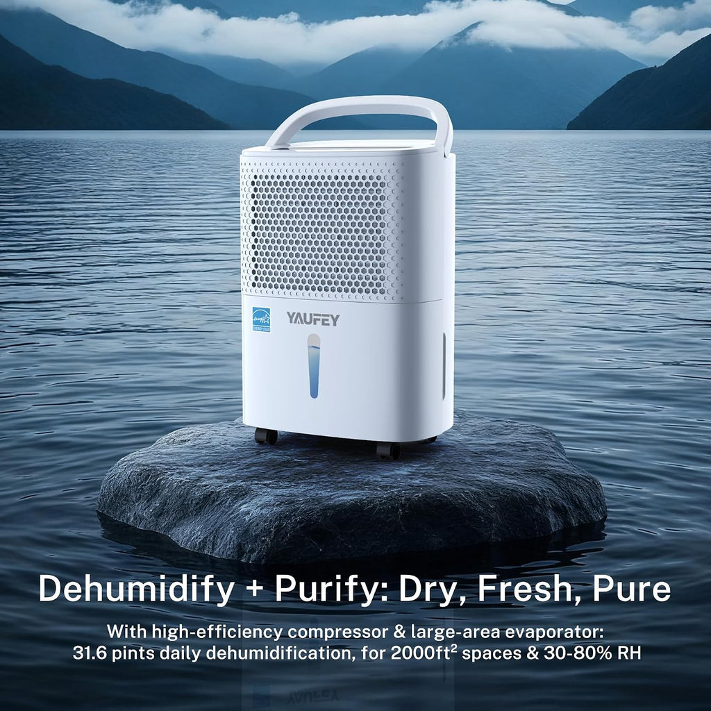 Yaufey 2025 Most Efficient Energy Star Dehumidifier for 2,000 Sq. Ft. Home, Basement and Large Room - Powerful, Quiet with Humidity Control, Timer, Drain Hose and Water Tank
