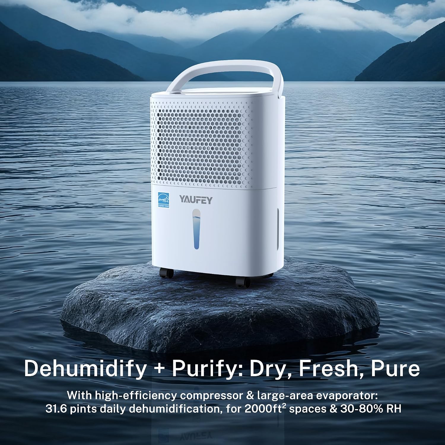 Yaufey 2025 Most Efficient Energy Star Dehumidifier for 2,000 Sq. Ft. Home, Basement and Large Room - Powerful, Quiet with Humidity Control, Timer, Drain Hose and Water Tank