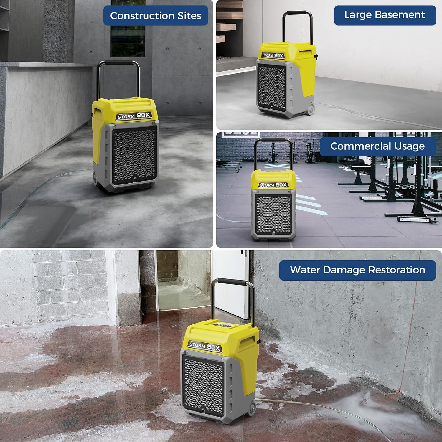 ALORAIR 170 PPD Commercial Dehumidifier with Pump & Drain Hose, LGR Industrial Use, Portable Dehumidifier with Wheels for Water Damage Restore, Carpet Drying, Storm 80X (Yellow)