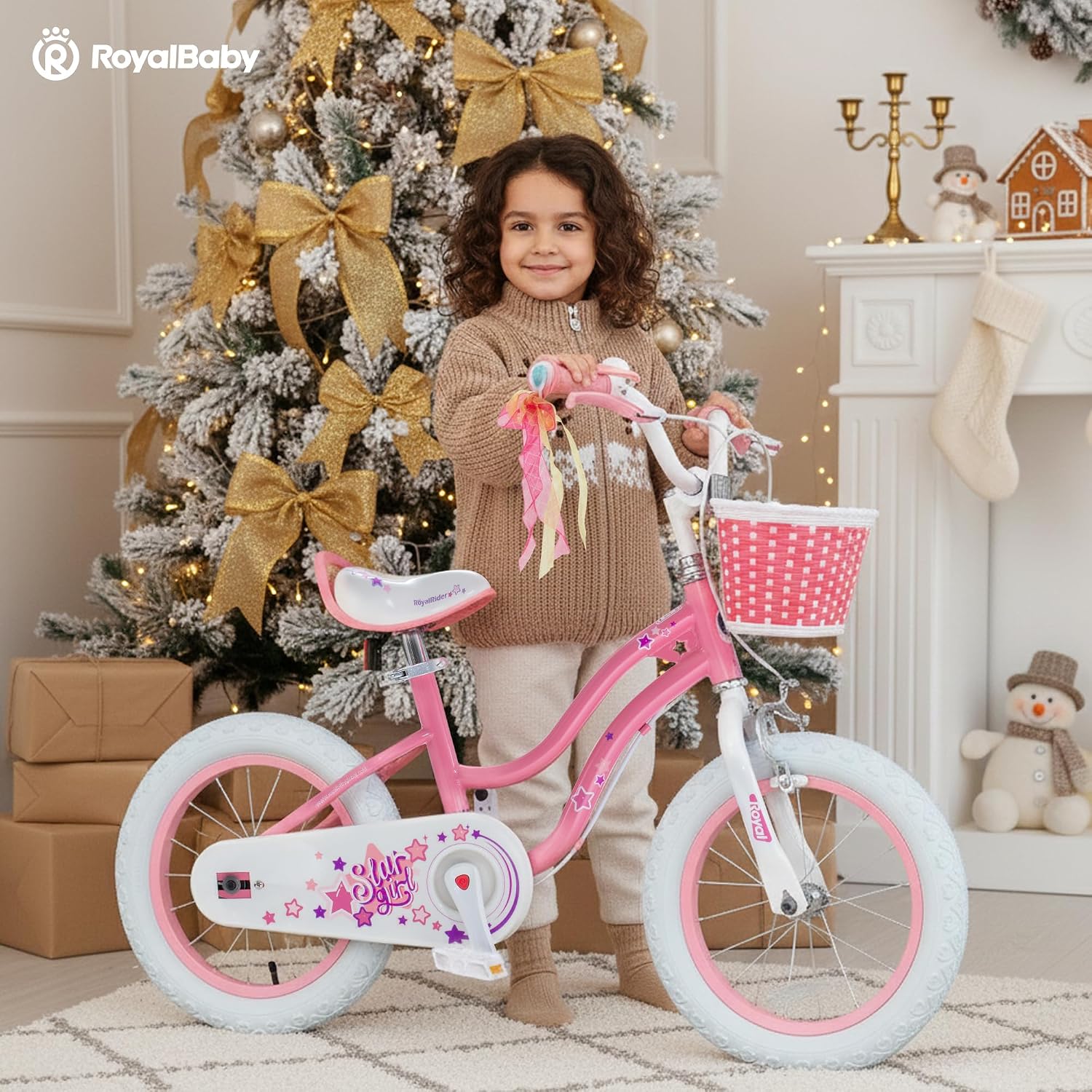 RoyalBaby Girls Bike, Stargirl EZ Kids Bike Balance and Pedal Bicycle with Basket and Dual Handbrake, 12 14 16 18 Inch Toddlers to Big Kids 3-8 Years, Multiple Colors