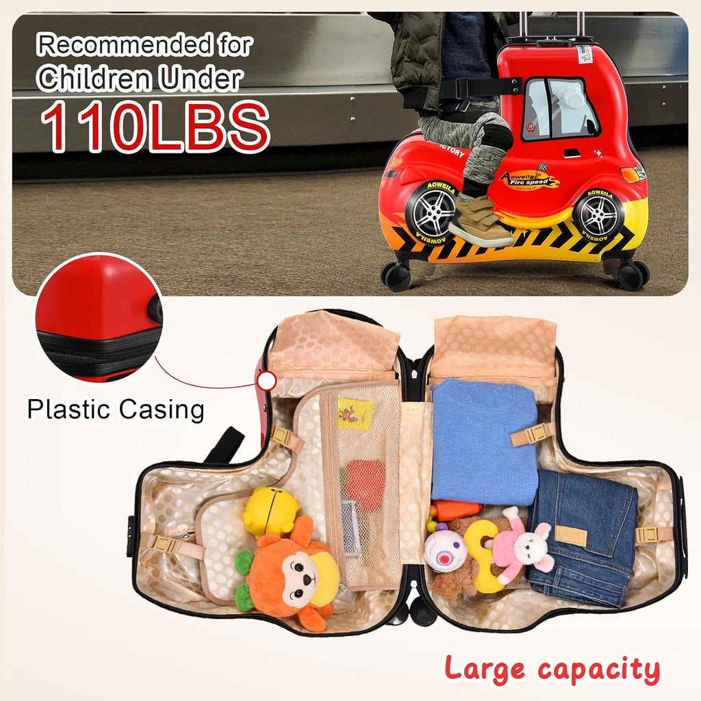 24 Inch Kid's Ride on Suitcase, Travel Rolling Luggage with Wheels Carry Trolley Luggage with Password Lock, Children's Ride On Suitcase to Kids Aged 6-12 Years Old(Red)
