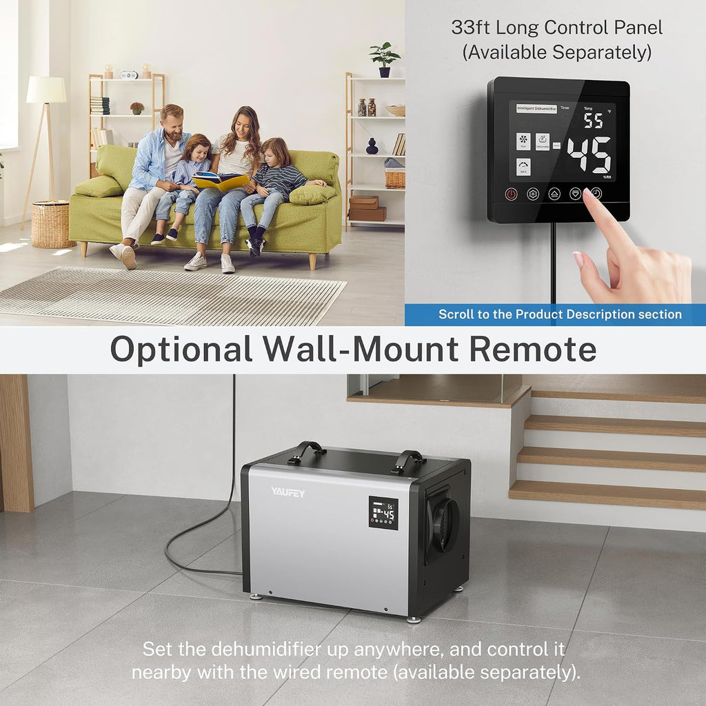 Yaufey 125 Pints Commercial Dehumidifier with Pump for 6500 Sq.Ft. Crawl Space, Basement, Industrial Area, 10-90% RH Humidity Control, 24/7 Running Continuous Drainage, TUV Certified, 5-Yr Coverage