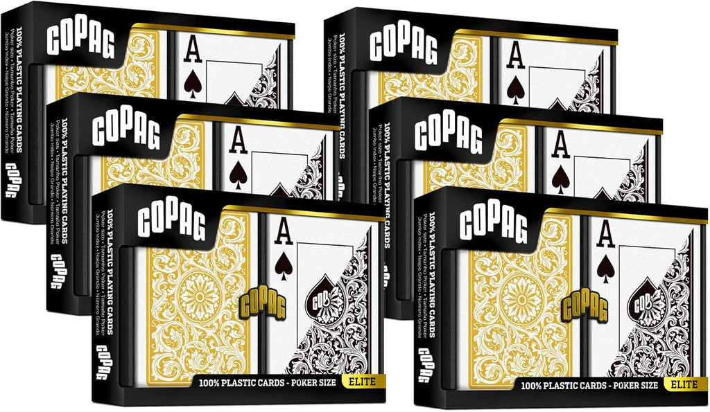 Copag 1546 Design 100% Plastic Playing Cards, Poker Size (Standard) Black/Gold (Jumbo Index, 6 Sets)
