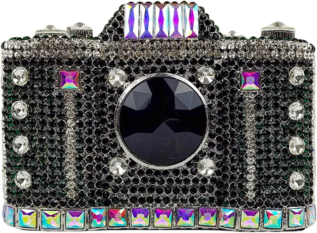 HUANG ZHUANG Cute Camera Shape Crystal Clutch Purse Mini Rhinestone Evening Bag Wedding Handbag Party Women Purse