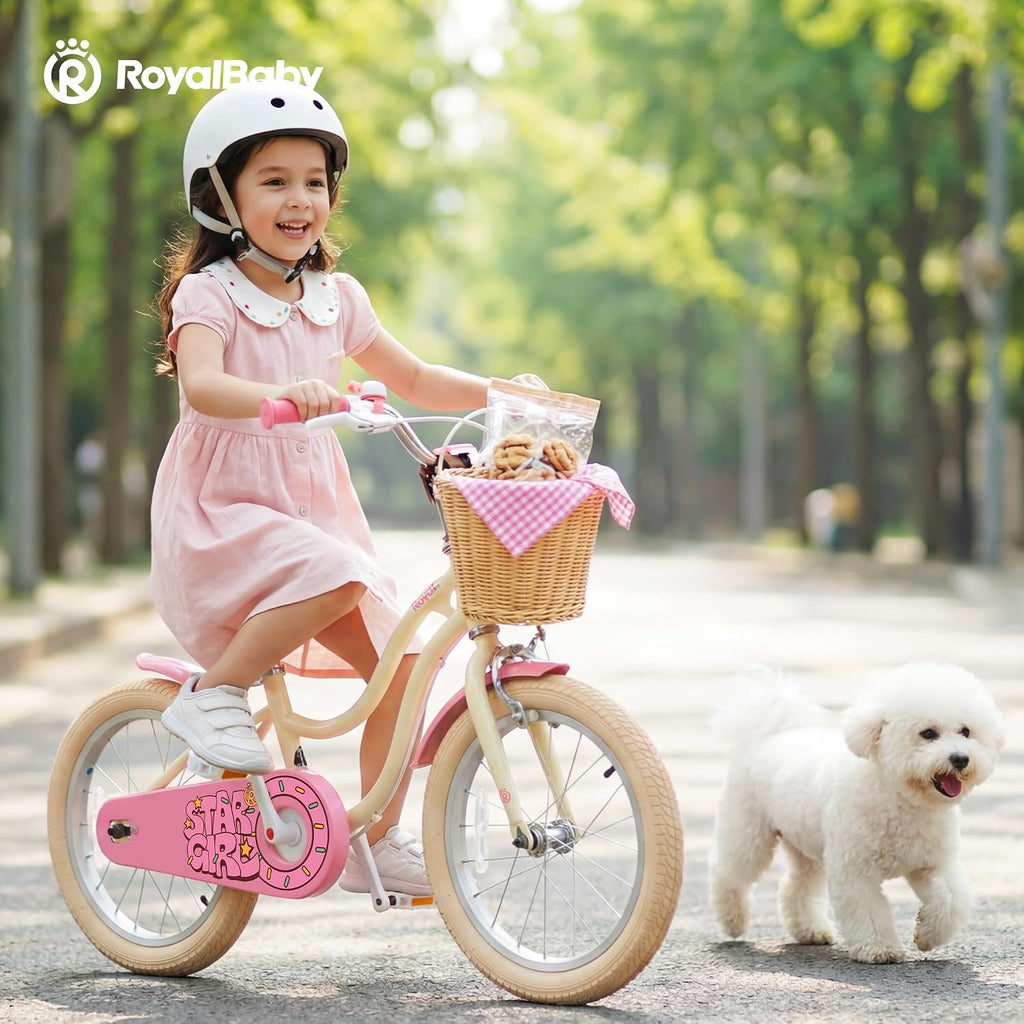 RoyalBaby Girls Bike, Stargirl EZ Kids Bike Balance and Pedal Bicycle with Basket and Dual Handbrake, 12 14 16 18 Inch Toddlers to Big Kids 3-8 Years, Multiple Colors