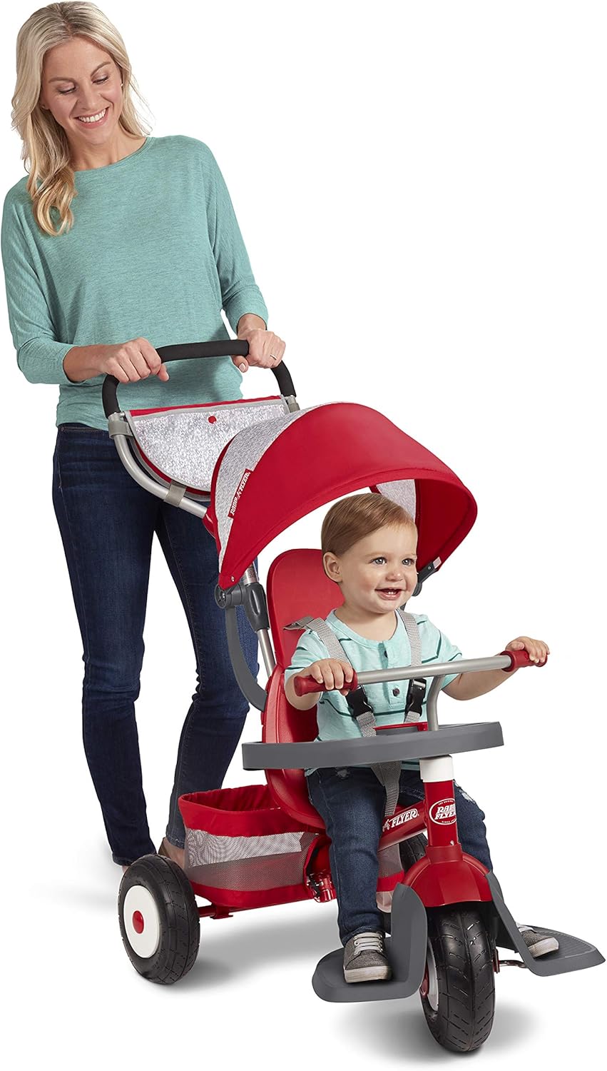 Radio Flyer Ultimate All-Terrain Stroll 'N Trike, Ages 1-5, Convertible 4-in-1 Tricycle, All-Terrain Tires, Parent Push Handle, UV Canopy, Accessories, Safety Harness, Stroller Tricycle for Toddlers