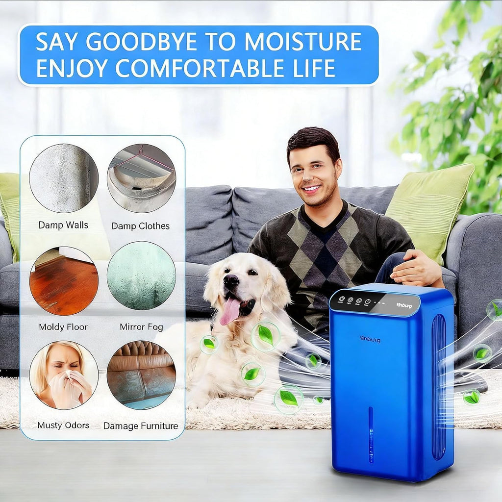 Dehumidifier for Home 1000 sq.ft - Small Quiet Dehumidifier with Auto Shut Off, Aromatherapy, 3 Gear Timer, Sleep Mode, 7-Color LED Light, Drain Hose for Bedroom, Bathroom, Basement, RV(Blue)