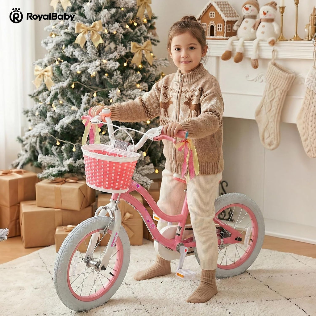 RoyalBaby Girls Bike, Stargirl EZ Kids Bike Balance and Pedal Bicycle with Basket and Dual Handbrake, 12 14 16 18 Inch Toddlers to Big Kids 3-8 Years, Multiple Colors