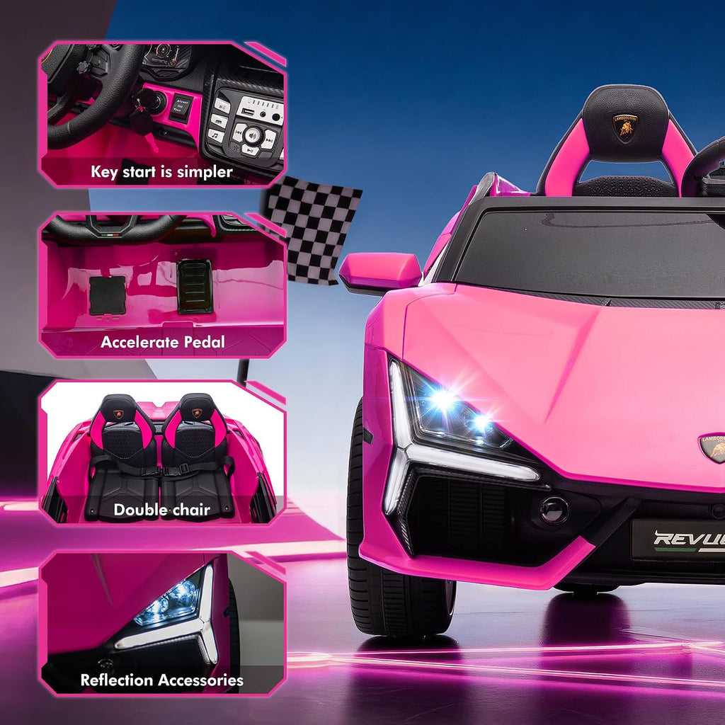 Oryxearth 2-Seater Ride on Car 24V Electric Lamborghini for Kids, 2WD with PU Leather Seats w/Adjustable Safety Belt, 2 Speeds Mode, Bluetooth, Remote Control, Gifts for Children