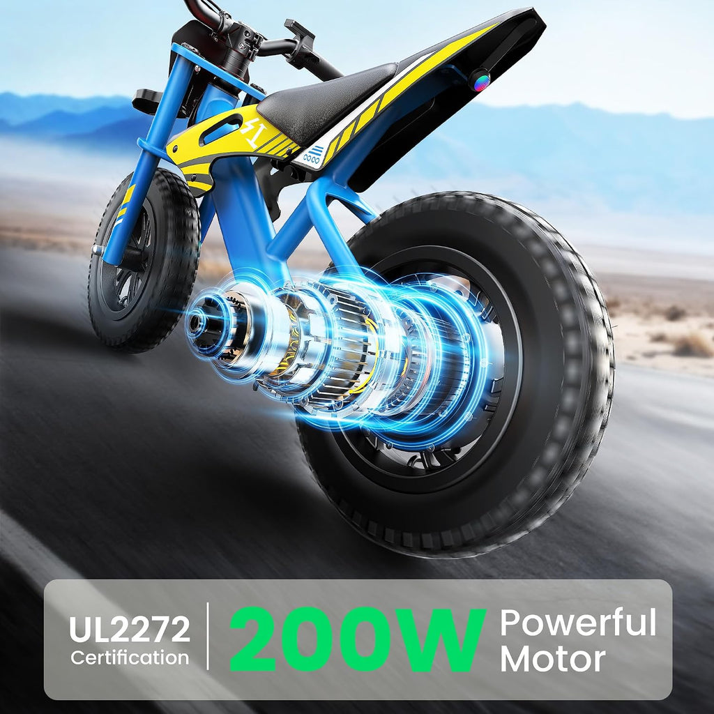 Gyroor S1 Kids Electric Balance Bike, 200W Motor 3 Speeds up to 10 MPH, 12-Inch Pneumatic Tires, 7-Color Rear LED Taillight, Drum Brake, UL2272 Certified, for Ages 3-6, Yellow-WVL